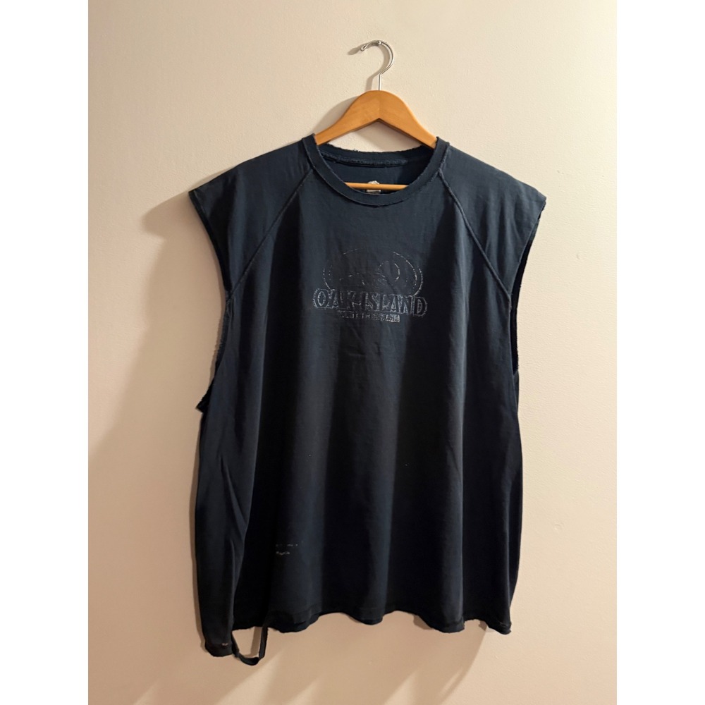 Fruit of the Loom Oak Island NC Distressed Muscle Tee Sleeveless Shirt 2XL Navy